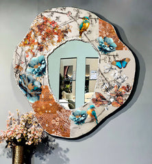 Blue & Brown Flowers Mirror