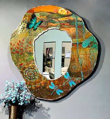 Brown & Aqua Abstract Mirror