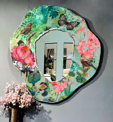 Green & Pink Floral Abstract Mirror