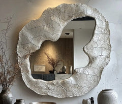 White Crack Round Mirror