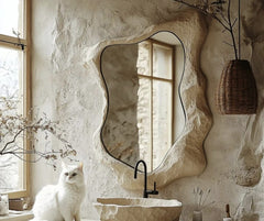 White Concrete Random Shape Mirror