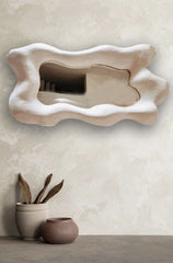White Concrete Random Shape Mirror