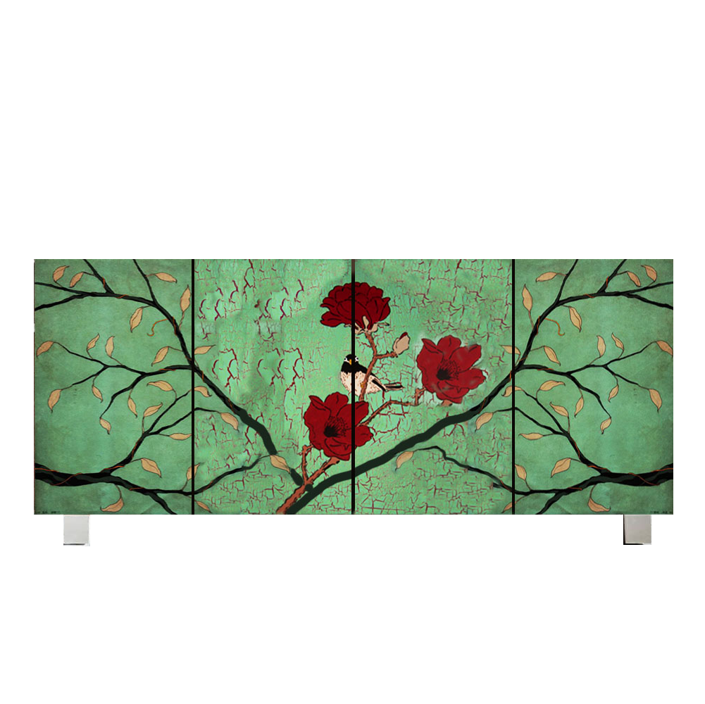 Green with Red Flower Cabinet